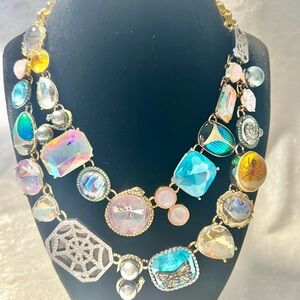 Betsey Johnson Halloween Gem Charm Spider, Beetle Statement Necklace